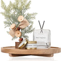 Round Decorative Tray Wood Bathroom Counter Organizer Farmhouse Kitchen Decor Wooden Riser for Soap Dish, Perfume, Candle, Sp