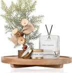Round Decorative Tray Wood Bathroom Counter Organizer Farmhouse Kitchen Decor Wooden Riser for Soap Dish, Perfume, Candle, Sp