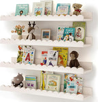 Shario Nursery Book Shelves, 4-Pack White Floating Shelves for Wall Kids, Scalloped Shelves, Wall Book Shelves for Bedroom Ki