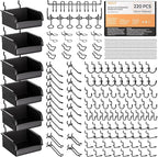 INCLY 220PCS Extra Thick 1/4" Pegboard Accessories Organizer Kit, Heavy Duty Black Pegboard Hooks with Bins and Peg Lock, Peg