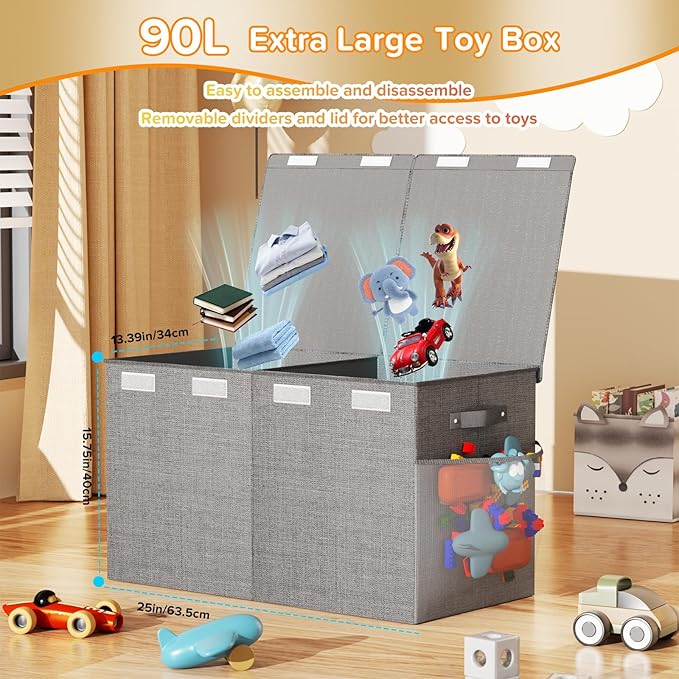 Large Toy Box Chest, Collapsible Sturdy Toy Storage Organizer Boxes Bins Baskets Dinosaur Kids Toy Chest Bin with Lids for Bo