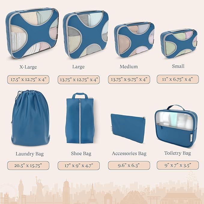 Shacke Packing Cubes for Travel 8 Set - Premium Luggage Organizer Bags - Versatile Travel Organizer for Women and Men - Optim