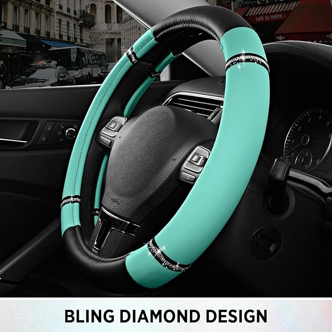 Road Comfort Leather Steering Wheel Cover – Premium Anti-Slip Car Steering Wheel Grip Cover – Universal Fit for 14.5”–15.5” C