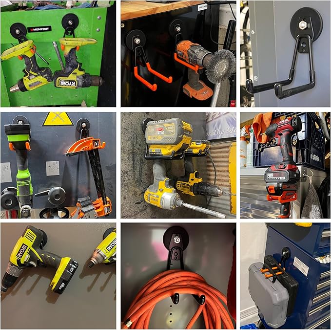 ULIBERMAGNET Magnetic Power Tool Organizer,Cordless Drill Garage Hook Heavy Duty,Large & Strong Manget with Hooks for Garage,