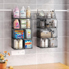 HapiRm Hanging Closet Organizer Storage - 4 Tier Metal Stackable Hanging Closet Shelves with Dividers and S Hooks, Foldable C