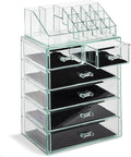 Sorbus Acrylic Makeup Organizer Set, 6-Drawer Vanity & Countertop Cosmetic Storage with Small & Wide Compartments, Teal Thril