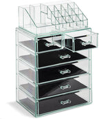 Sorbus Acrylic Makeup Organizer Set, 6-Drawer Vanity & Countertop Cosmetic Storage with Small & Wide Compartments, Teal Thril