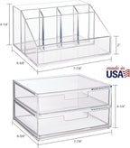 STORi Chloe Stackable Makeup Holder & Drawer Organizer Set, Clear, BPA-Free Plastic, Made in USA, Organize Brushes, Cosmetics