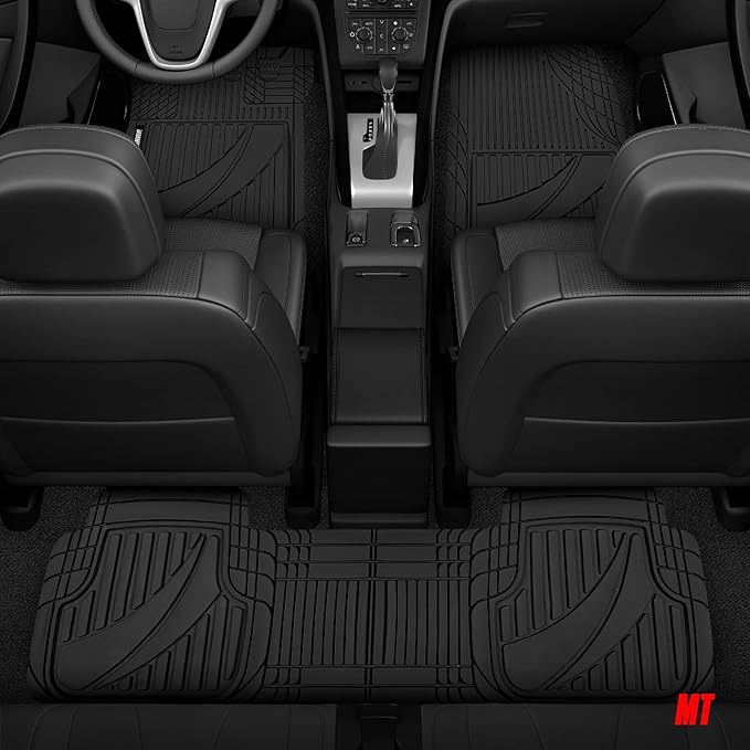 Motor Trend FlexTough Advanced Heavy Duty Black Rubber Car Floor Mats & Cargo Liner for SUV & Car Full Set - Universal Trim to Fit All Weather Automotive Floor Mat & Cargo Liners for SUV, Car, & Van
