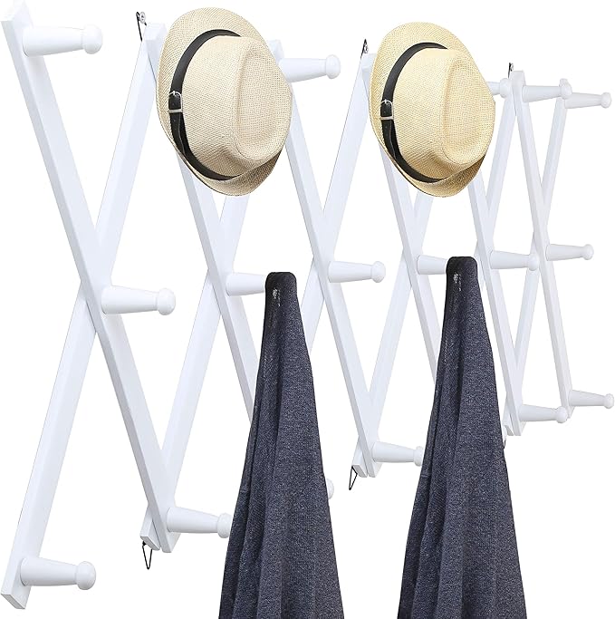 WEBI Accordion Wall Hanger,Wooden Expandable Coat Rack Wall Mounted,Accordion Hat Rack for Wall,Accordion Hook Rack for Hats,
