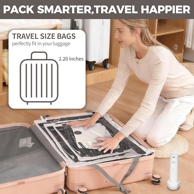 12 Pack Vacuum Storage Bags with Rechargeable Electric Air Pump (3J+3L+3M+3S), Space Saver Vacuum Sealer Bags for Clothing, B