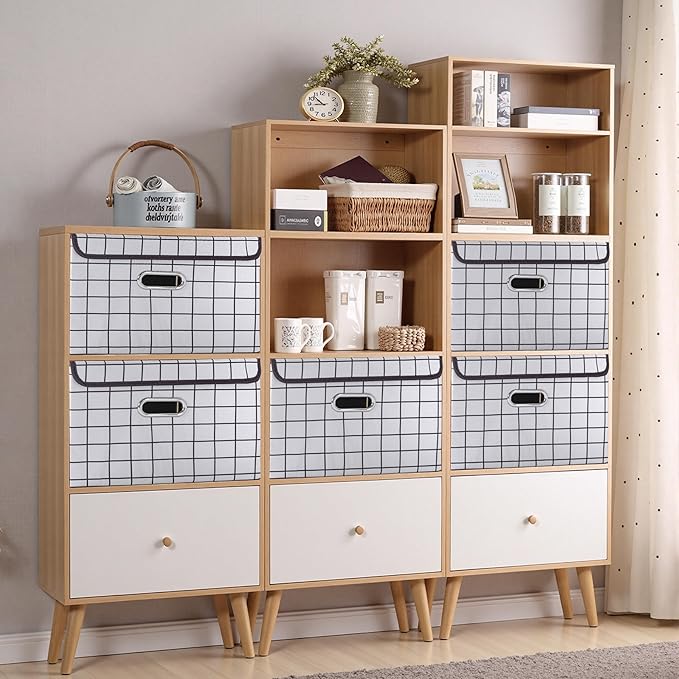 STOREONE Fabric Storage Cube Bins Foldable Organizer Container Collapsible Basket with Lids and Metal Handles, for Home, Bedr