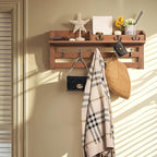 Coat Rack Wall Mount with Shelf - Wooden Entryway Organizer for Hanging Coats, Keys, Hangers - Space Saving Durable Wood Hold