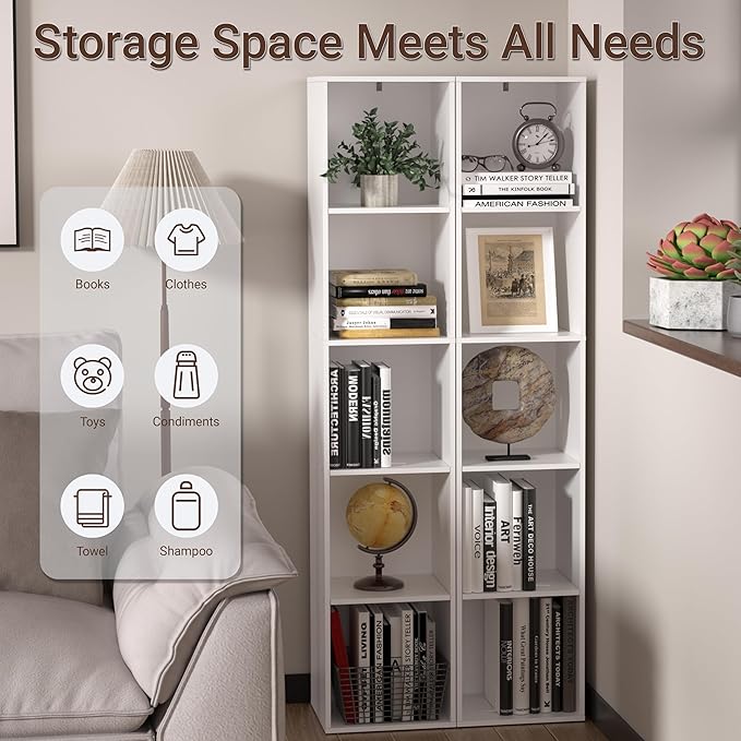 Cube Bookshelf, 5 Cube Storage Organizer, Freestanding 5 Tier Open Display Shelf with Eco-Friendly Melamine Surface for Home 