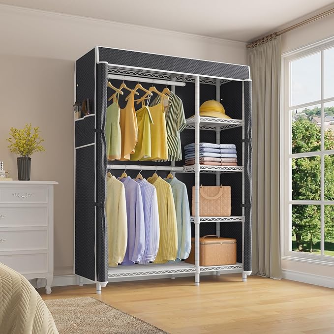 VIPEK V7C Garment Racks with Cover Portable Closets for Hanging Clothes, Heavy Duty Clothes Rack with Shelves Metal Closet Wa