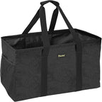 BALEINE Extra Large Utility Tote Bag with Reinforced Wire Frame, Reusable Grocery Bag for Shopping, Picnic (Black, 22''x12''x10'')