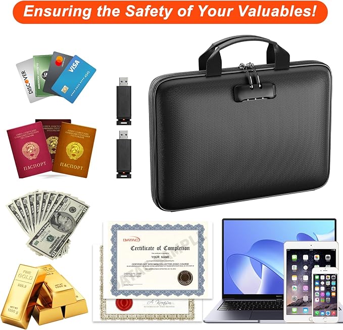 Fireproof File Organizer,Fireproof Document Box with Lock,Large 13 Pocket Expanding File Folder,Hard-Shell Portable Safe Stor