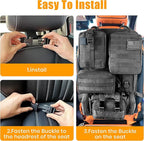 6 Pack Tactical MOLLE Car Seat Back Organizer - Universal Vehicle Storage Bag with 5 Detachable MOLLE Pouches, US Flag Patch & Keychain, Fits Jeep, Truck, SUV, Car (Black)