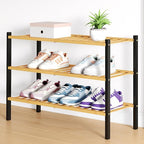 Smiry Bamboo Shoe Rack for Closet, 3 Tier Wooden Stackable Shoe Organizer, Free Standing Shoes Storage Shelf for Entryway, Fr