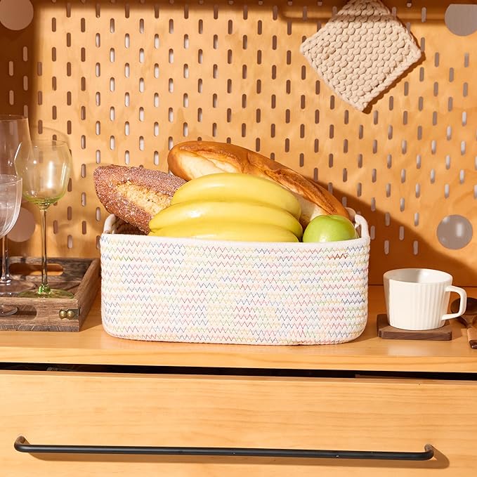 MiniArk Small Storage Baskets for Organizing | Closet Organizer Bins | Shelf Toy Basket | Woven Rope Baskets | Cube Decorativ