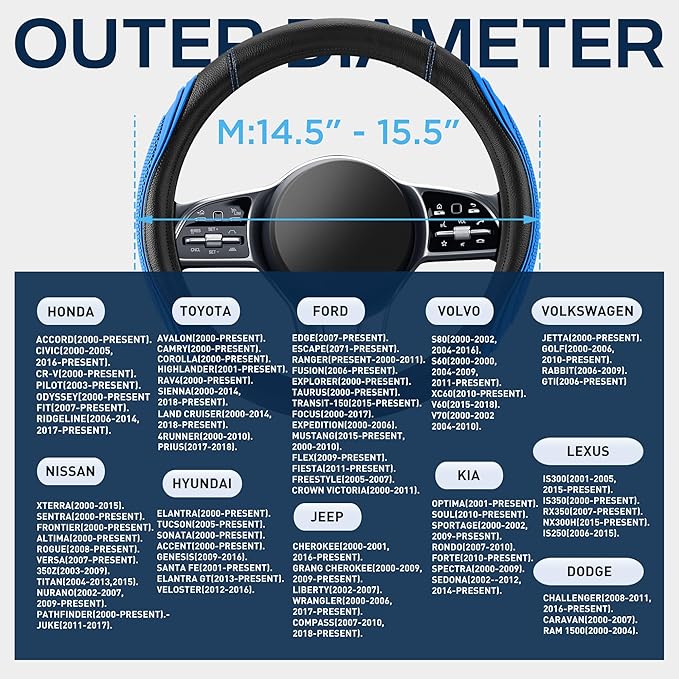 Road Comforts Car Steering Wheel Cover - Microfiber Leather Steering Wheel Wrap Sports 14.5-15 Inch Steering Wheel Cover Non-