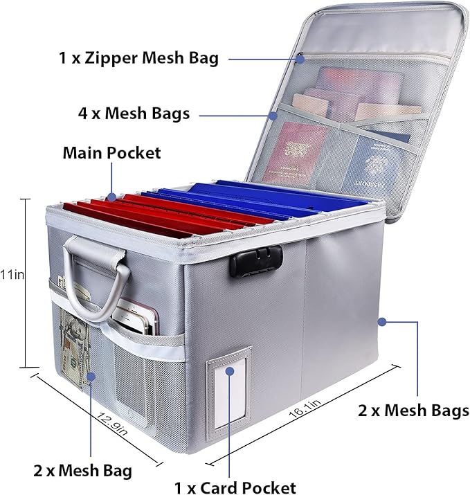 TOMKID Fireproof File Cabinet with Lock, Fireproof Document Organizer Collapsible File Box Filing Cabinet with Handle for Let