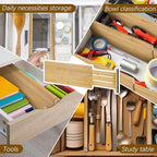 8 Pcs Deep Bamboo Drawer Dividers, Deep Kitchen Dresser Drawer Organizer with Spring Loaded for Clothes, Adjustable Expandabl