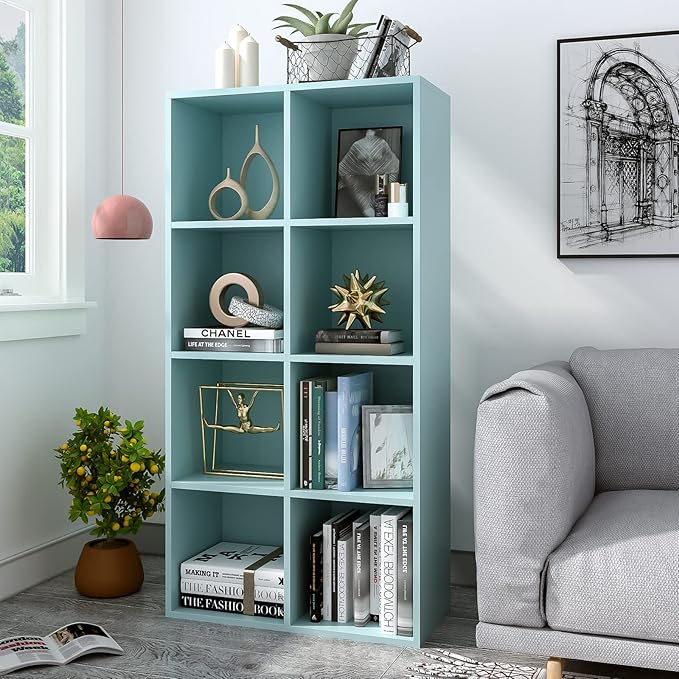 OSCHF 8-Cube Storage Shelf Bookcase - Wooden 4-Tier Floor Standing Open Bookshelf, Modern TV Stand up to 55 Inchs for Home an