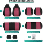 FH Group Full Set Car Seat Covers Classic Cloth Universal Fit Burgundy Seat Covers,Washable High Back Combo Small Car Seat Co
