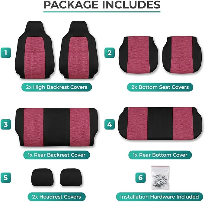 FH Group Full Set Car Seat Covers Classic Cloth Universal Fit Burgundy Seat Covers,Washable High Back Combo Small Car Seat Co