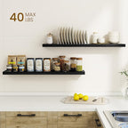 Dreamland 40Inch Floating Shelves for Wall, Rustic Wooden Black Floating Shelves for Living Room, Kitchen, Farmhouse, Deep Wa