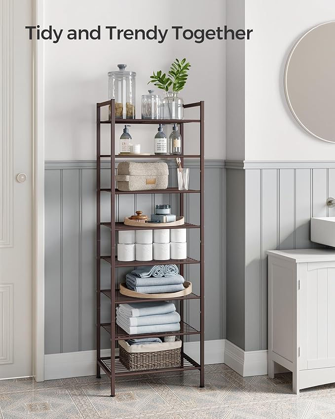 SONGMICS Narrow Shoe Rack - Sturdy 8 Tier Metal Tall Shoe Rack Shelf, Slim Shoe Storage Organizer for Closet Entryway Small S
