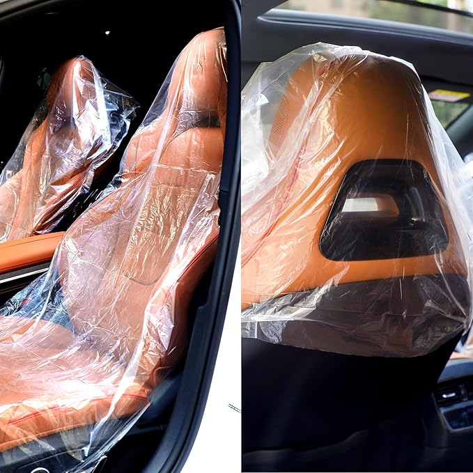 Tallew 250 Pcs Disposable Car Seat Covers Clear Plastic Car Seat Covers Protector Includes Wheel Covers, Gear Selector Covers