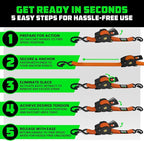 Rhino USA Retractable Ratchet Straps (4-Pack) - 1 Inch x 10 Feet (1,209lb Break Strength) - Auto Self Retracting Tie Down Straps for Truck, Cargo Trailer, Motorcycle, ATV, UTV - Orange
