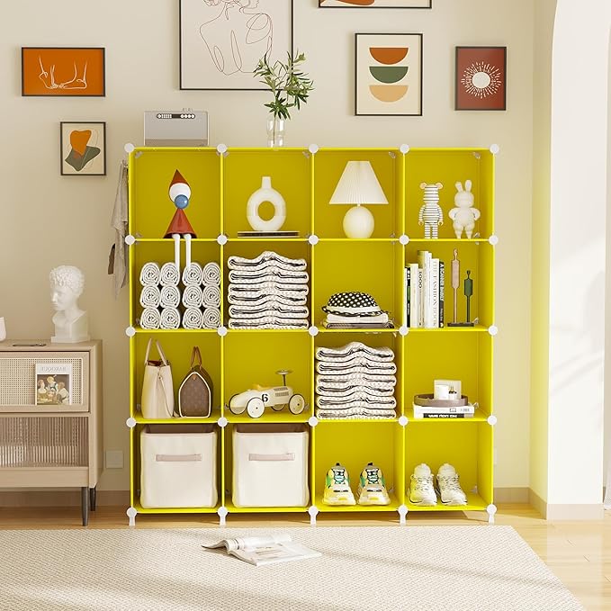 AWTATOS Cube Storage Organizer, Storage Cubes Shelves, 16 Cube Closet Organizers and Storage, DIY Stackable Bookshelf Plastic