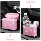 NBTEPEM Bling Pink Car Trash Can with Lid - 2 Pack, Mini Auto Garbage Can with 60 Trash Bags, Automotive Garbage Container Bin, Bling Car Accessories Trash Can for Women (Pink Diamond)