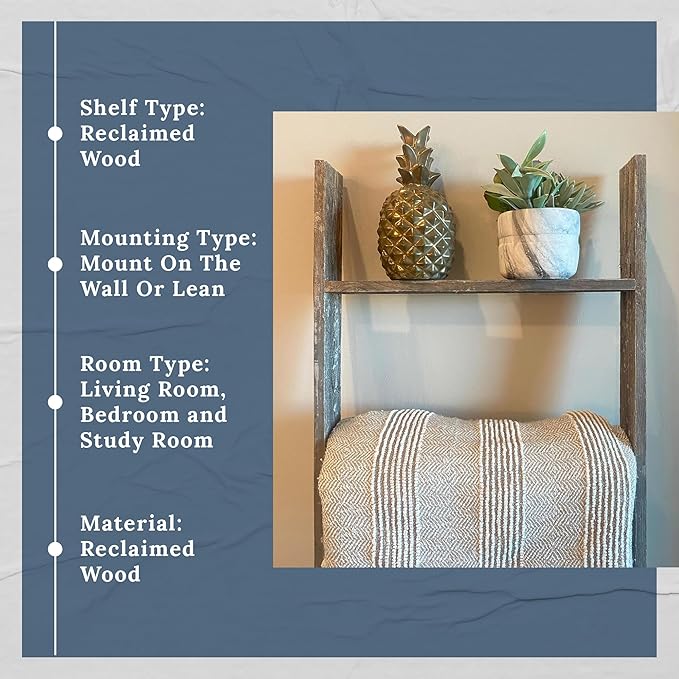 BARNWOODUSA Throw Blanket Ladder – Fully Assembled Reclaimed Wood – Rustic Decorative Ladder for Towels, Quilts, & More – Per