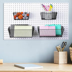 Sieral 4 Pcs Black Pegboard Baskets Metal Wire Shelf Baskets Peg Board Organizer Accessories Wall Mount Organizer Attachments