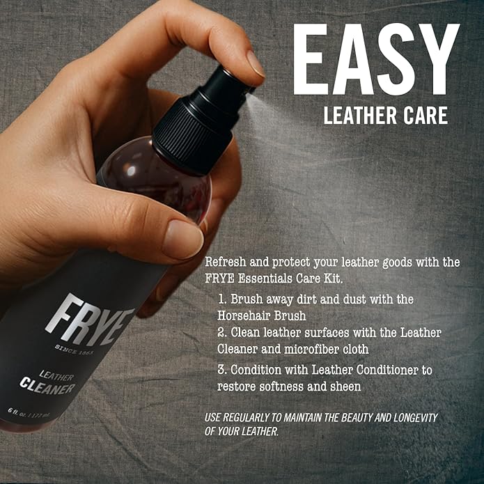 Frye Leather Care Kit – 4 Piece Set with U.S.-Made Leather Cleaner & Conditioner – Brush, Cloth, and Gift Box – Leather Shoe 