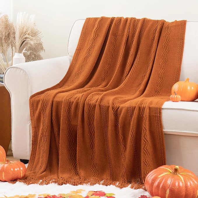 BATTILO HOME Fall Decor Caramel Throw Blanket for Couch, Rust Orange Throw Blanket for Bed, Decorative Fall Throw for Sofa, 5