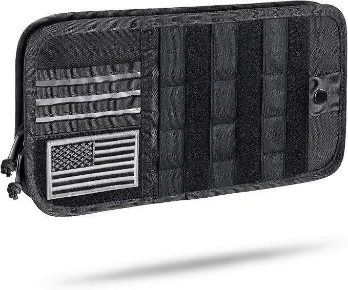 Visor Organizer, Heavy Duty Tactical Car Sun Visor Organizer with Large Zipper Pocket & Sunglasses Holder, Semi-Rigid Molle Visor Storage Pouch for Cars, Trucks, and SUVs, Car Interior Accessories