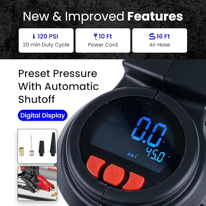 VIAIR Digital EVC88P - Portable Air Compressor Tire Inflator for Car, Truck, SUV & RV | Preset Automatic Shut Off Feature | 12V Heavy Duty On/Off Road Tire Pump Air Compressor 120 PSI