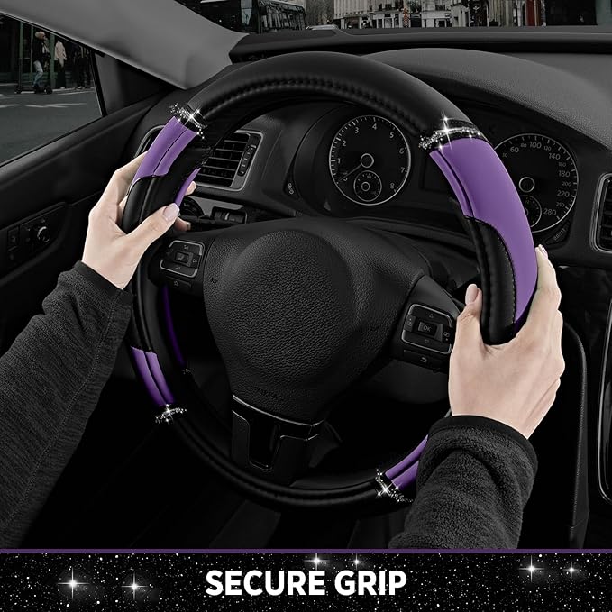Road Comforts Leather Steering Wheel Cover - Made with PVC Leather - Anti-Slip, Universal Fit 14 1/2 inches to 15 inches - Pu