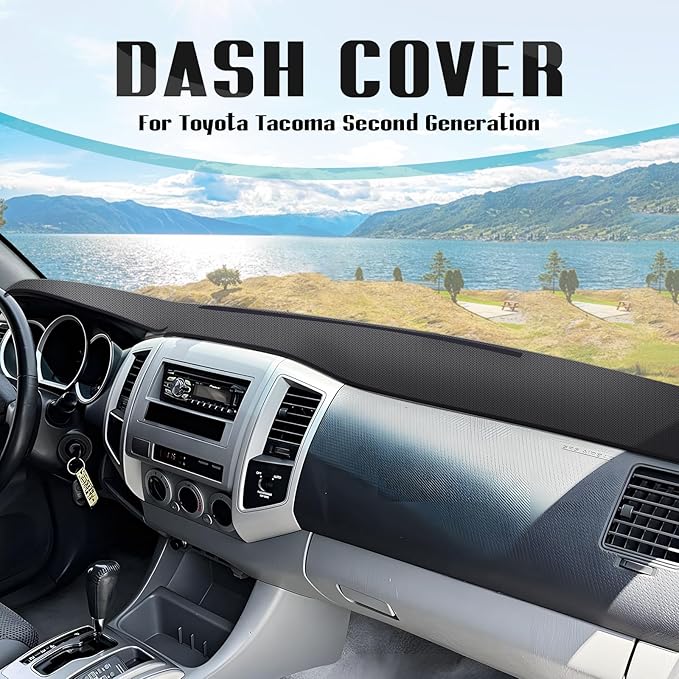 FIILINES Dash Cover for 2005-2015 Toyota Tacoma Pickup, Dashboard Mat Accessories Dash Cover Sunshade Nonslip Mesh Protector 