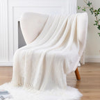 BATTILO HOME Cream Throw Blanket for Couch, Bedroom Decor Boho Throw Blanket, Decorative White Blanket Throw for Sofa Living 
