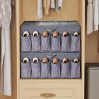 Shoe Organizer for Closet, Shoe Storage Solution with Clear Cover & Adjustable Dividers, Fabric Shoe Box Fits 16 +12 Pairs Sh