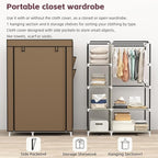 Calmootey Portable Closet Organizers, Clothing Storage, Wardrobe with 6 Shelves and Hanging Rod, Non-Woven Fabric Cover with 