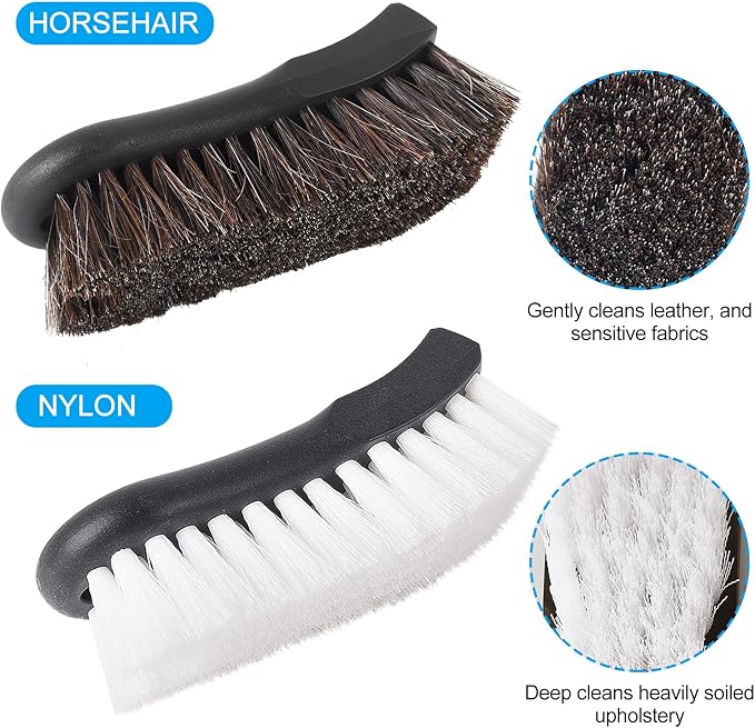 Upholstery Brush, Upholstery Brush Set, Leather Cleaning Brush, Carpet Brush Car Cleaning Brush, Long Bristle Horse Hair Car 