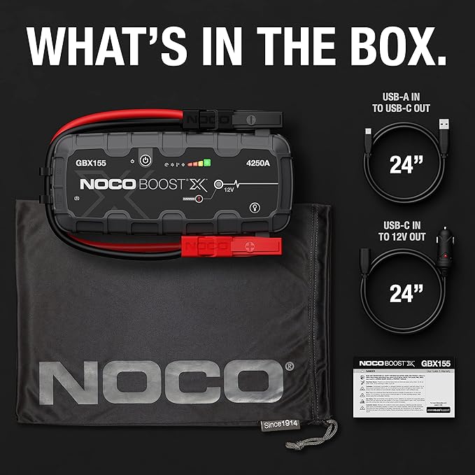 NOCO Boost X GBX155: 4250A UltraSafe Jump Starter - 12V Lithium Battery Booster Pack, Portable Jump Box, Power Bank & Jumper