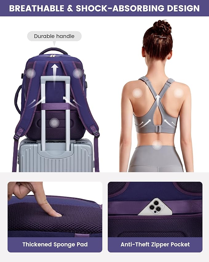 LOVEVOOK Large Travel Backpack for Women, TSA Carry on Backpack for Airplanes, 40L Personal Item Travel Bag for Women fits 17
